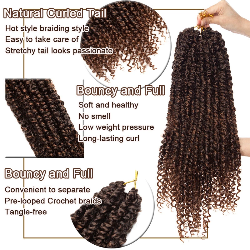 Extensiones de cabello Passion Twist rizo ganchillo pre-torcido castaño rojizo ondulado postizos EE. UU. Foto 4 de 4