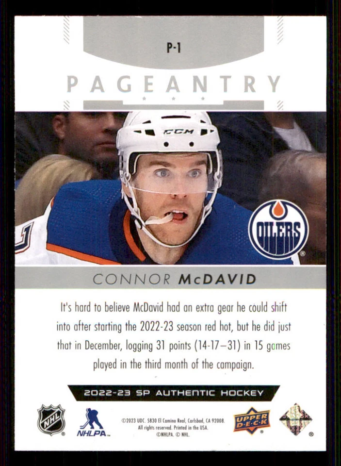 2022-23 SP Authentic Pageantry #P1 Connor McDavid - Image 2 of 2