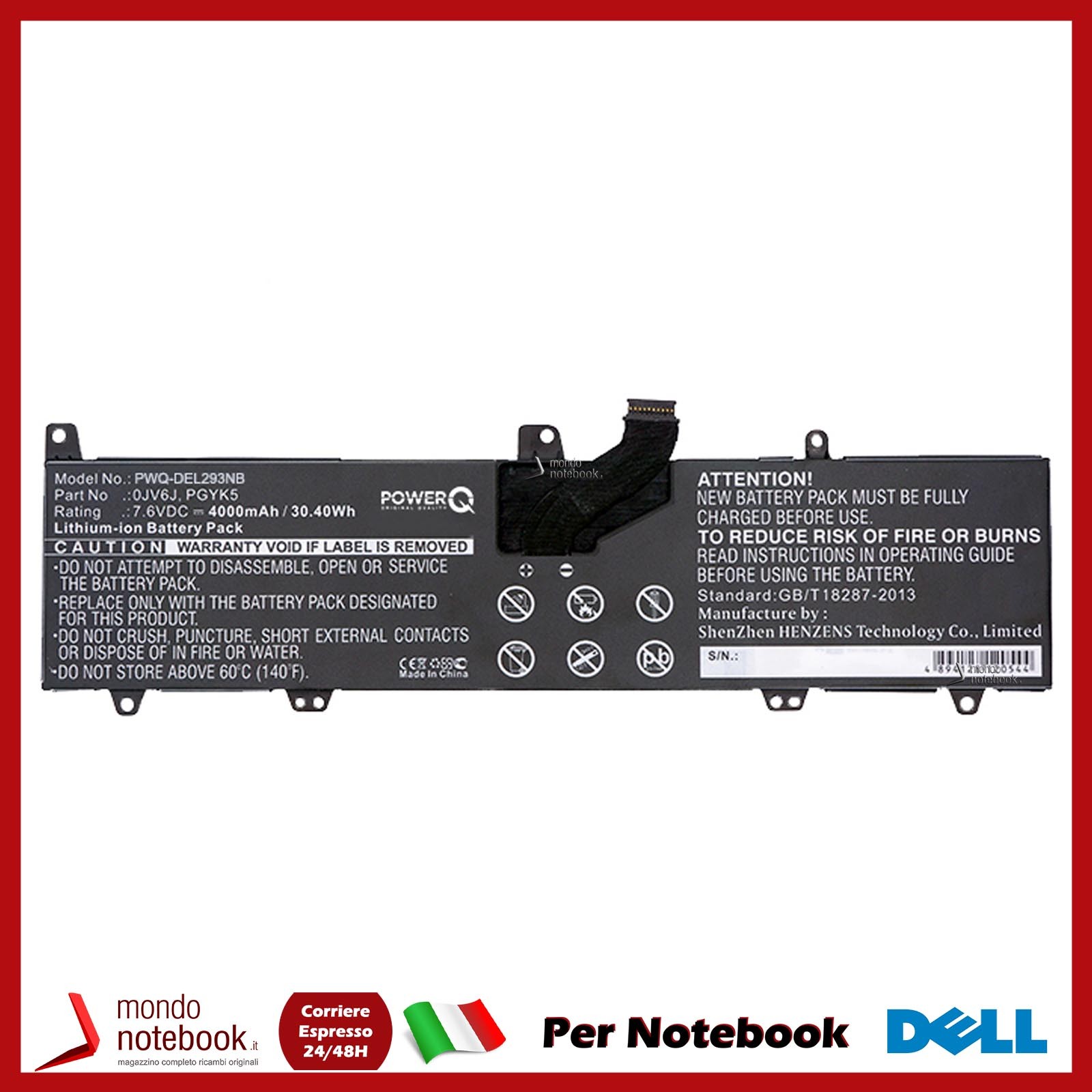 Batteria Ricambio DELL Inspiron 11 0JV6J GK5KY 8NWF3 - PowerQ 4000mAh