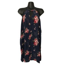 BeBop Shift Dress Juniors Size Small Navy Floral Keyhole Halter Sleeveless Dress