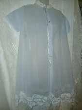 Vintage 50s Blue Sheer Chiffon Nylon Lace Babydoll Peignoir Robe Lingerie S EUC