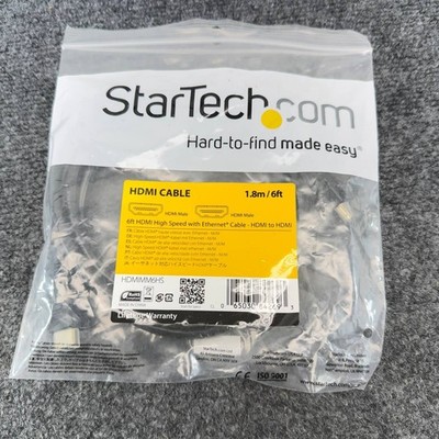 StarTech HDMIMM6HS 6ft High Speed HDMI Cable With Ethernet M M Black Cord