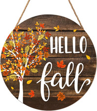 Hello Fall Wreath for Front Door Fall Tree Welcome Door Sign 12X12 Inch Autumn M