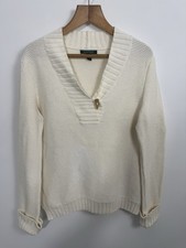Vintage Lauren Ralph Lauren Cream Knit Toggle Neck Jumper Size L