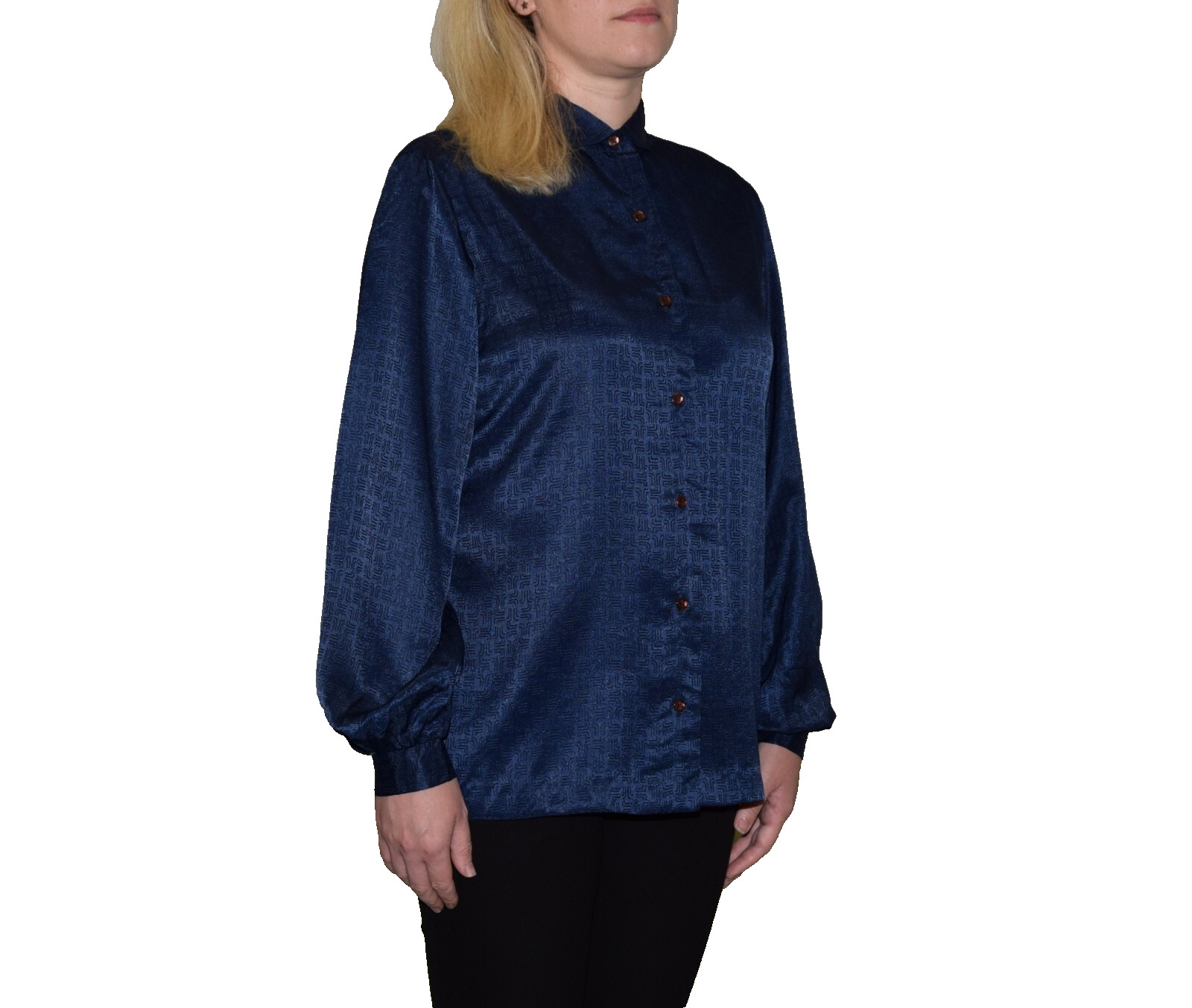 WOMEN'S VINTAGE LANVIN BLOUSE SHIRT JL MONOGRAM SIZE 6 (S-M) P2P 19" MADE IN USA