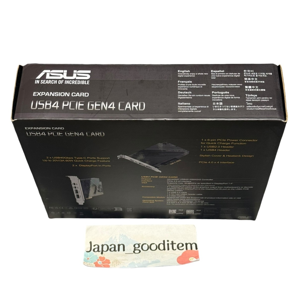 ASUS USB4 PCIE GEN4 CARD USB-C DisplayPort 1.4 PCIe 4.0 Controller
