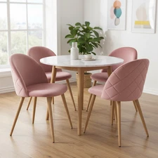 Homy Casa Zomba Velvet Dining Chairs Set of 1 2 4 Upholstered Seat with Oak Legs