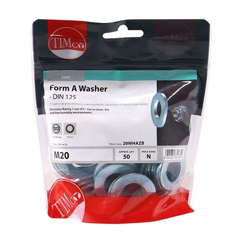 TIMCO Form A Washer DIN 125A - BZP M20 Silver Pack 50