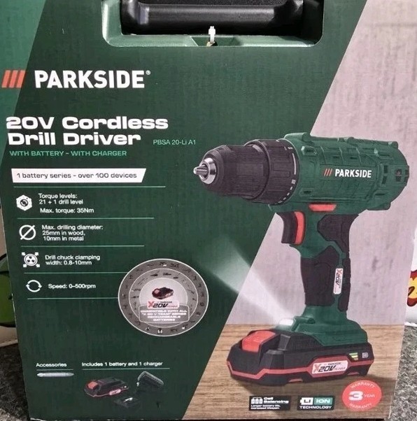 Parkside 20V Cordless Drill Driver – 2Ah Battery Charger