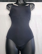 Capezio Encore Leotard BraTek Black V-neck Front Lace Trim Lace Back SZ. SA