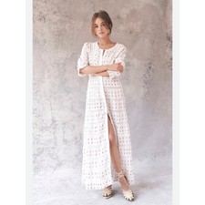 LoveShackFancy Fabiana White Floral Embroidered Lace Cotton Maxi Dress Size 4