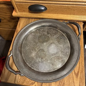 Vintage Silver Plated Round Serving Tray With Handles ￼