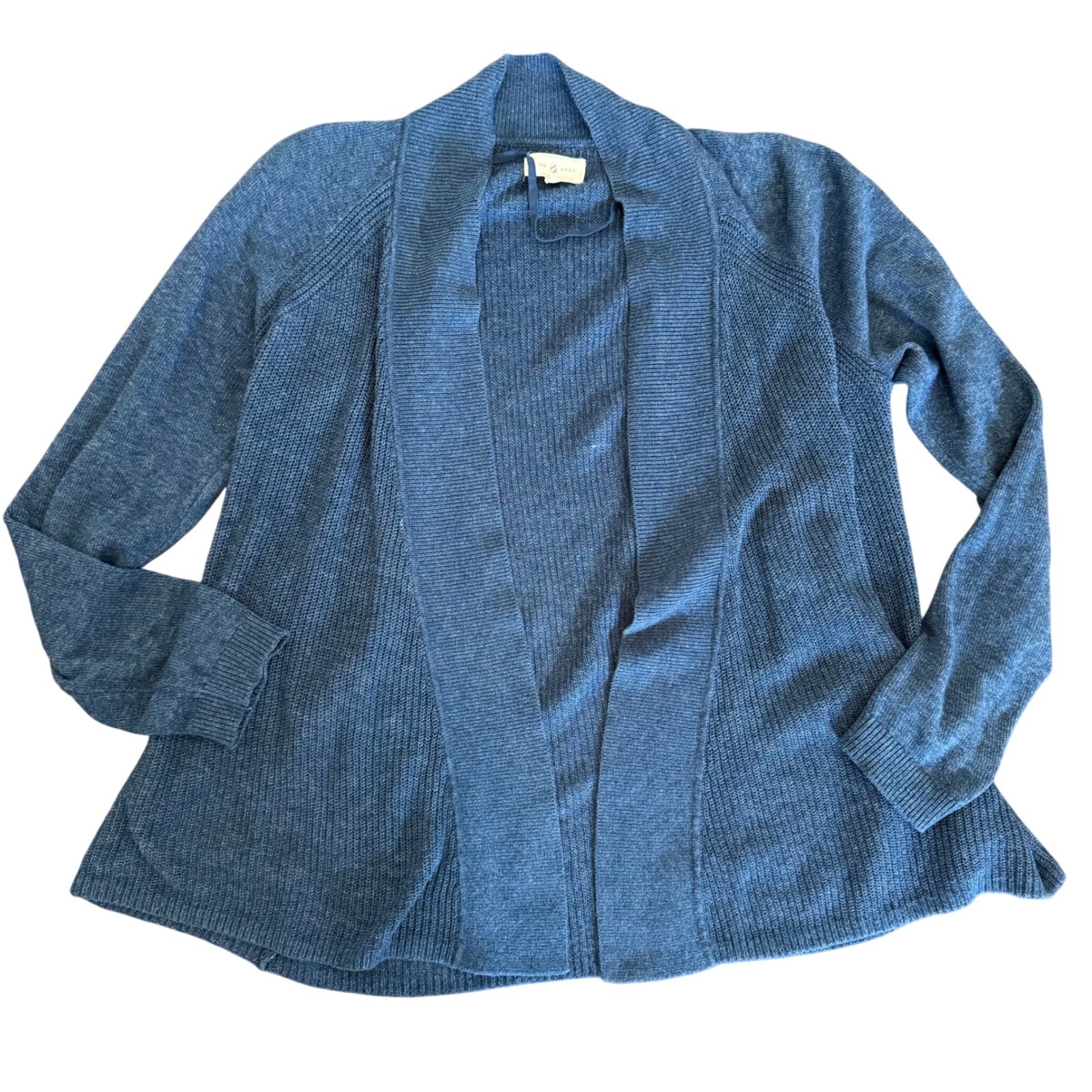 Lou & Grey Blue Ribbed Knit Open Front Cardigan Sweater Women's Size M Cotton