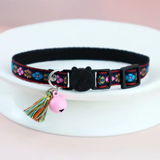 Adjustable Cat Collar with Tassels and Bells Embellished Pet Collar Colorful Pla