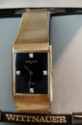 Vintage Wittnauer Quartz Watch 4 Dimonds 10K Gold Plated Mesh Band 48,76 Gram W2