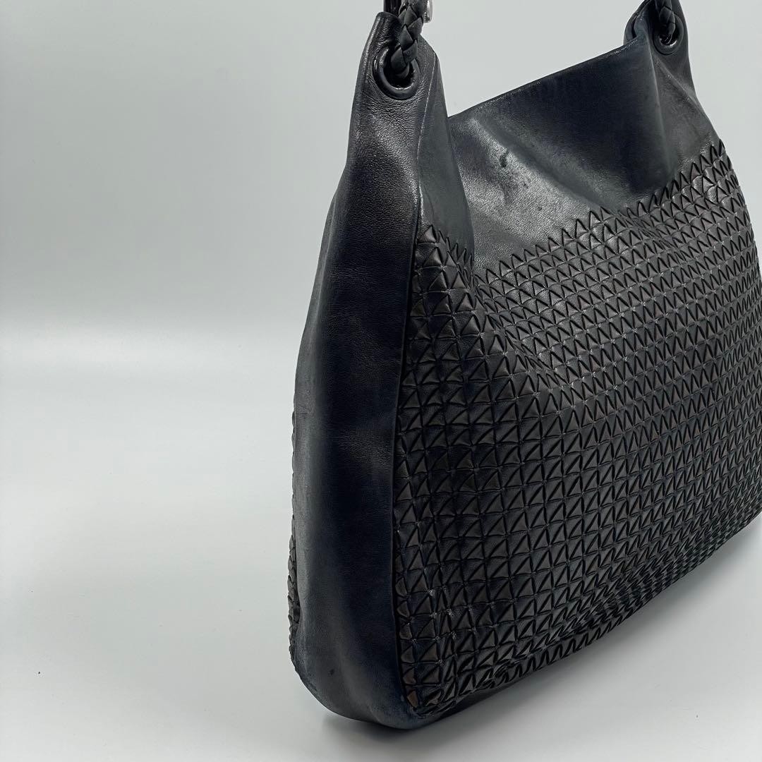 Bottega Veneta Women's Shoulder Bag Hobo Leather Intrecciato Black Vintage thumbnail 10