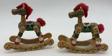 Vintage Wooden Rocking Horse Ornaments Set of 2 Christmas Decor
