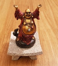 Lachender Buddha  Figur Deko Figur / Glücksbuddha Figur 13cm Holz asiatisch 