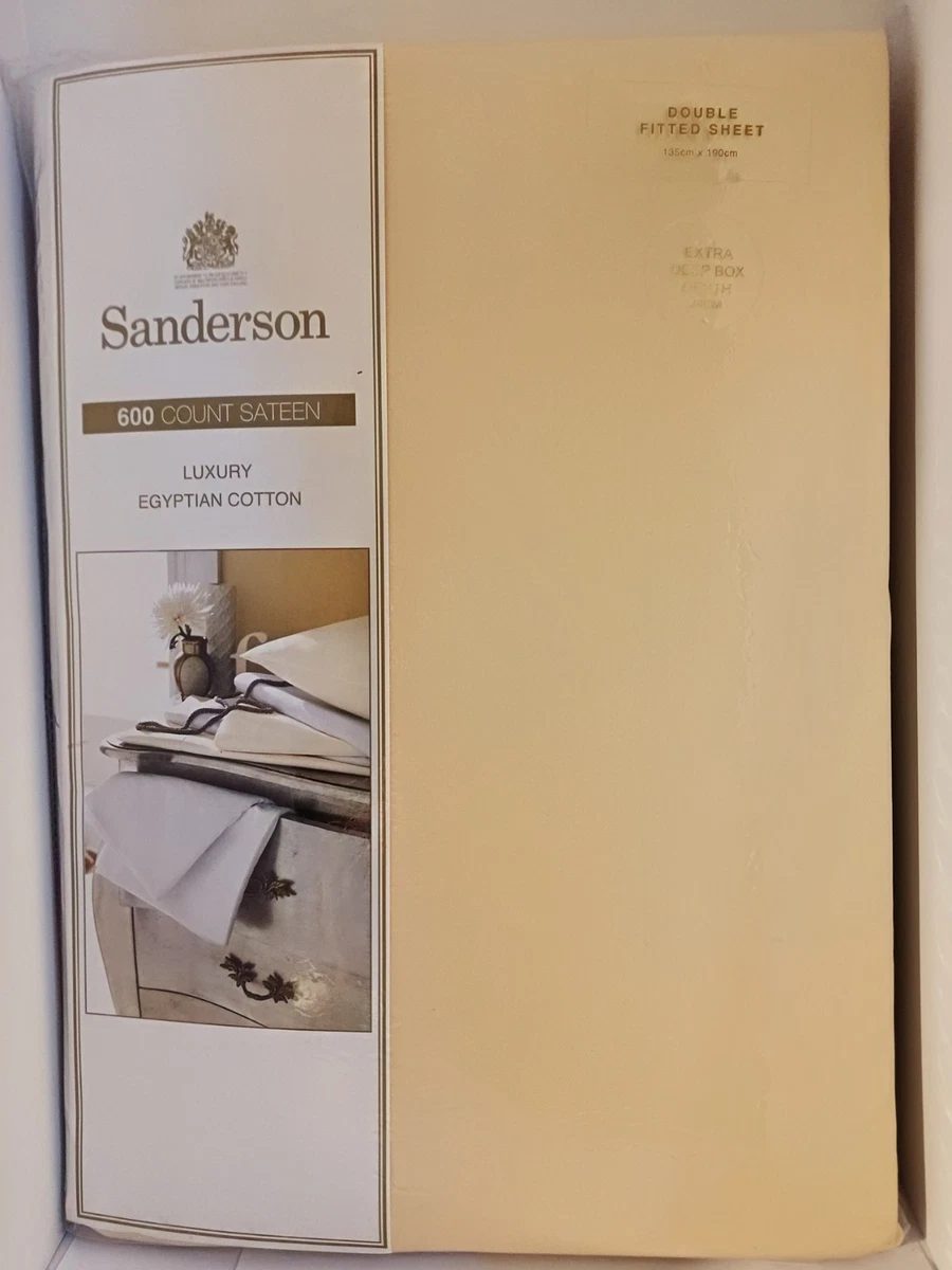 New Sanderson Double Fitted Sheet Cotton 600TC Sateen Egyptian Cotton Depth 34cm