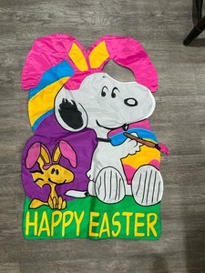 Happy Easter Snoopy House Flag Peanuts Embroidered Heavy Woodstock 26” X 40”