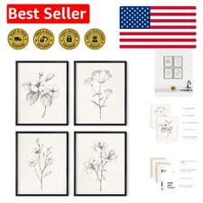 Set of 4 Grey Floral Art Prints - Vintage Botanical Designs for Home Aesthetic