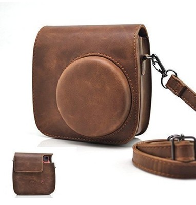 HelloHelio Vintage PU Leather Instax Mini 9/8/8+ Camera Case with Strap, Brown