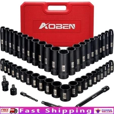 49PC 3/8" Drive Impact Socket Set 6 Point 6" Extension Bars 3/8" Universal Joint