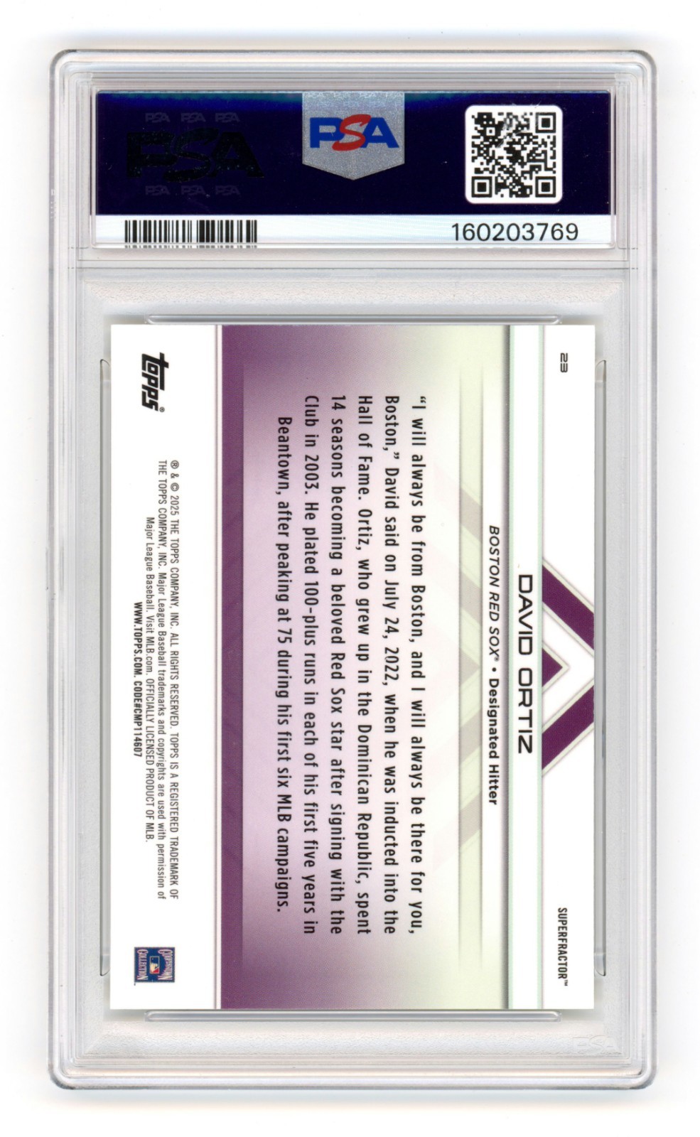 David Ortiz 2025 Topps Transcendent Icons SUPERFRACTOR  1/1 PSA 10 Red Sox view 4