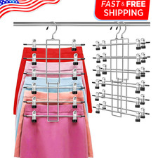 Pants Hangers with Clips,Space Saving Hanging Closet Organizer-6 Tiers Skirt Han