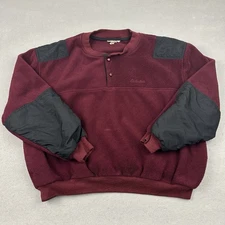 Vintage Cabela's Fleece Jacket Men Extra Large Burgundy Snap Pockets Canada XL *