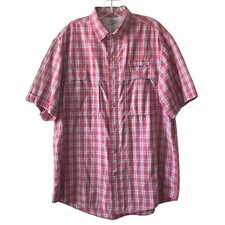 IZOD Saltwater Mens Shirt L Coral Plaid Vented Short Sleeve Outdoor Fishing