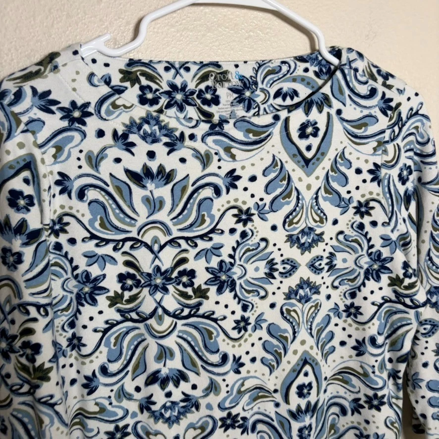 Croft & Barrow T-Shirt Women's Petite Medium Floral Round Neck 3/4 Sleeve Print - Image 2 of 4