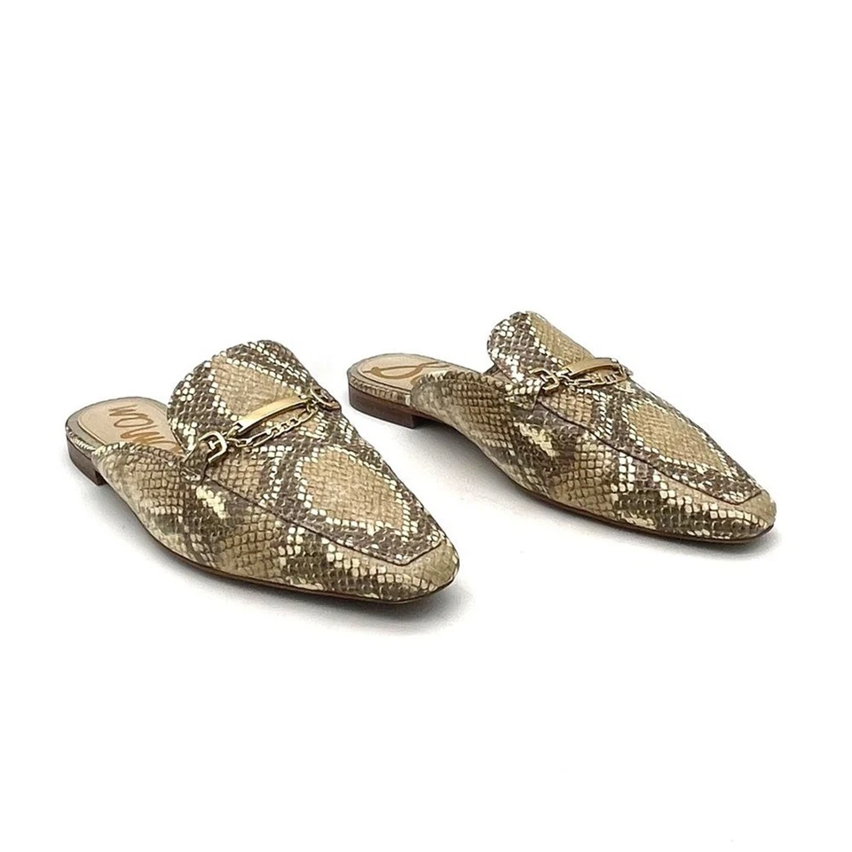 Sam Edelman Evelan 链条乐福鞋骡子小麦多皮革蛇皮印花 9 码 — 第 2/4 张图片