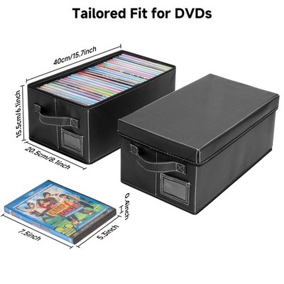 4 Pack DVD Storage Box Black Faux Leather Shelf Organizer Holds 25