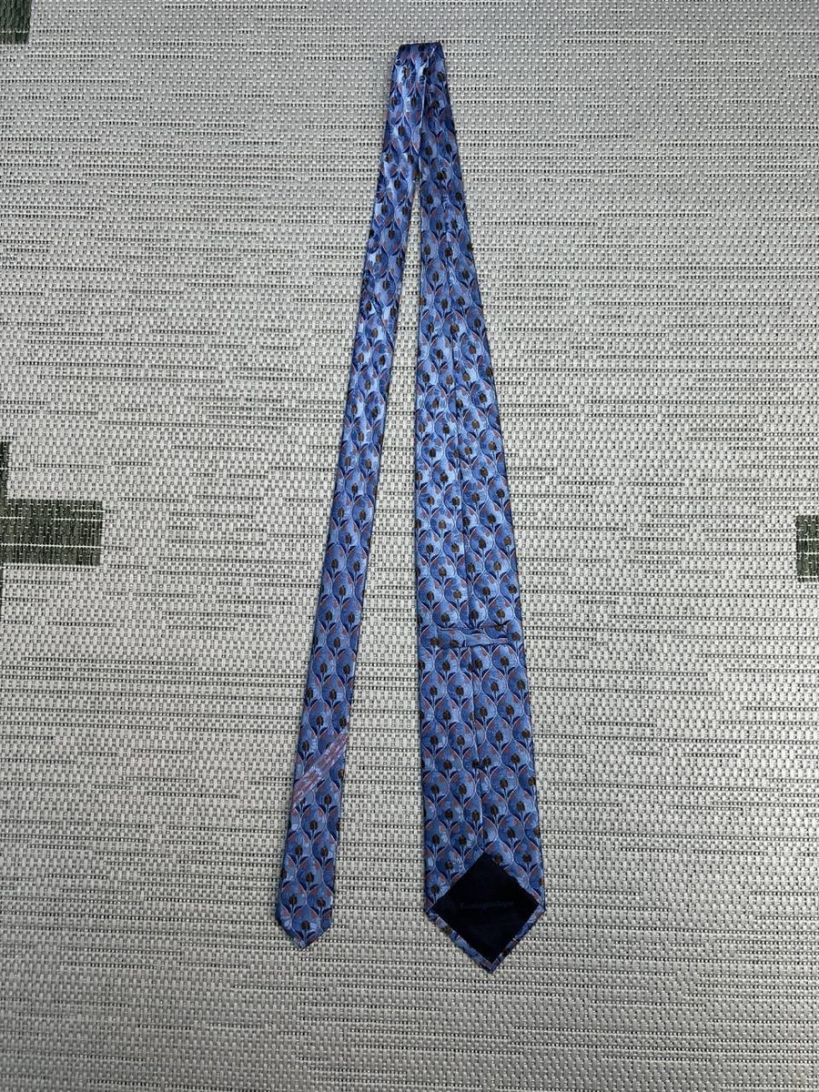 Ermenegildo Zegna Designer Necktie Mens OS Blue Silk Ornate Keeper