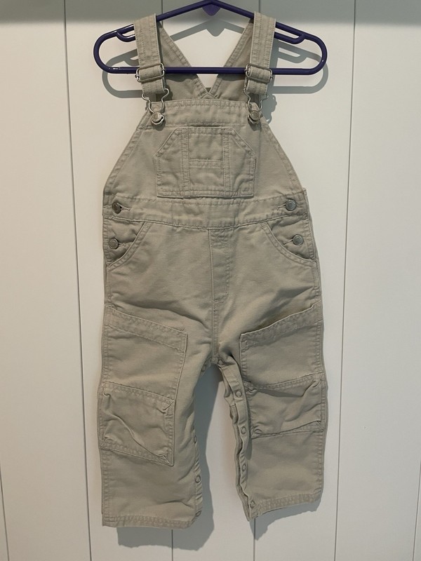 GYMBOREE Boy Vintage Khaki Overalls with Rocket Ship Spaceship 2T Bibs 1999