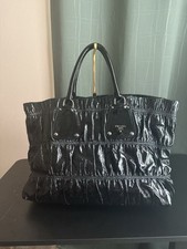 Authentic Prada Black Tote Bag Gaufre Large Top Handle Women’s Patent Leather