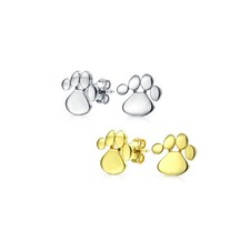 Set of 2 BFF Animal Lover Pet Dog Cat Paw Print Stud Earrings Sterling Silver