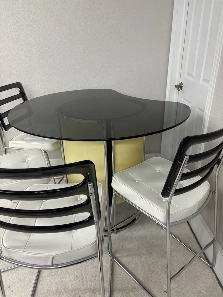 Taburetes Giotto Stoppino Mid Century Modern Chromcraft de vidrio ahumado Lucite Dry Bar4 Foto 2 de 4