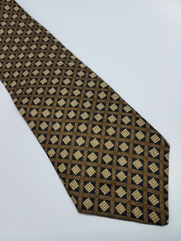 Corbata de seda Geoffrey Beene marrón negra beige geométrica para hombre 56 x 4 Foto 3 de 4