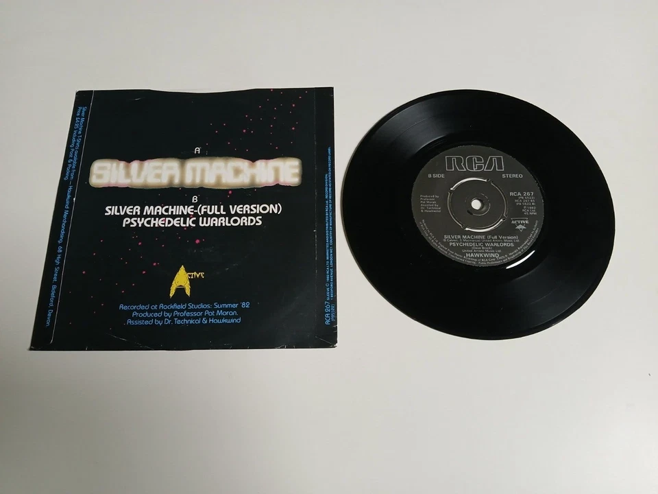 HAWKWIND SILVER MACHINE / PSYCHEDELIC WARLORDS VINYL 7" SINGLE RCA 1982 EX/EX Foto 2 de 2