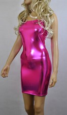 Pink Mini Dress Boob Tube Metallic Wet Look Stretch Strapless Bodycon Shiny D50