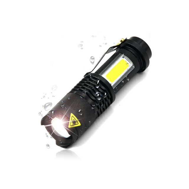 8000LM LED Flashlight Q5+COB Zoomable Torch Mini Pocket Light 4 Modes