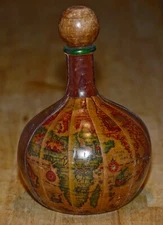VINTAGE World Map Leather Wrapped Decanter Wine Jug Made in Italy 1960's