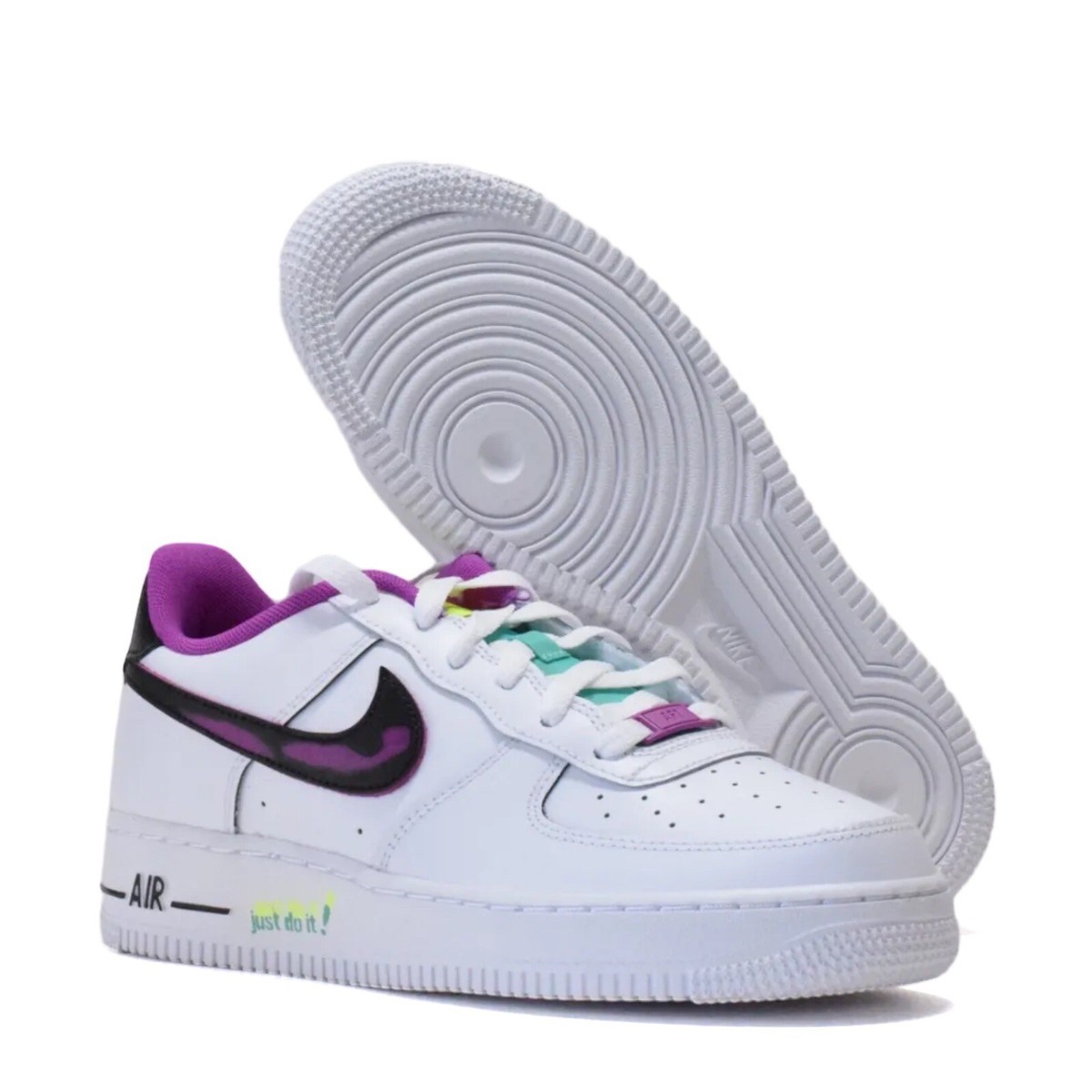 Nike Air Force 1 LV8 GS Just Do It White Black Vivid Purple Nike Air Force 1 LV8 GS Just Do It White Black Vivid Purple