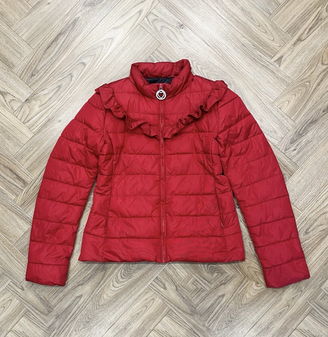 Love Moschino Full Zip Frilled Red Padded Jacket Women's Size 10