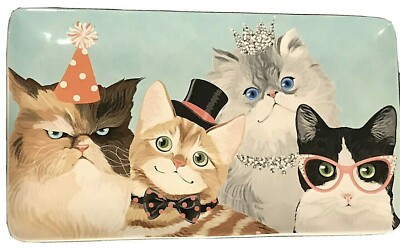Pier 1 Imports Serving Tray Party Cats Whimsical LARGE Platter Cat in Glasses!
