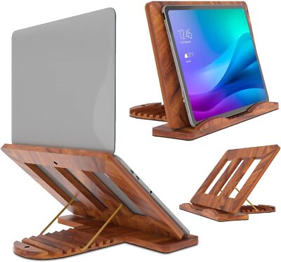 Wooden Ergonomic Laptop Stand, Tablet Riser Natural Finish | Online Working