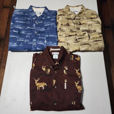 Columbia Pattern Button Down Hunting Shirt Mens Sz XL Long Sleeve Cottn Lot of 3