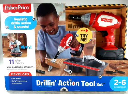 Fisher Price Drillin' Action Tool Set Toy 11 Play Pieces - Afbeelding 1 van 4
